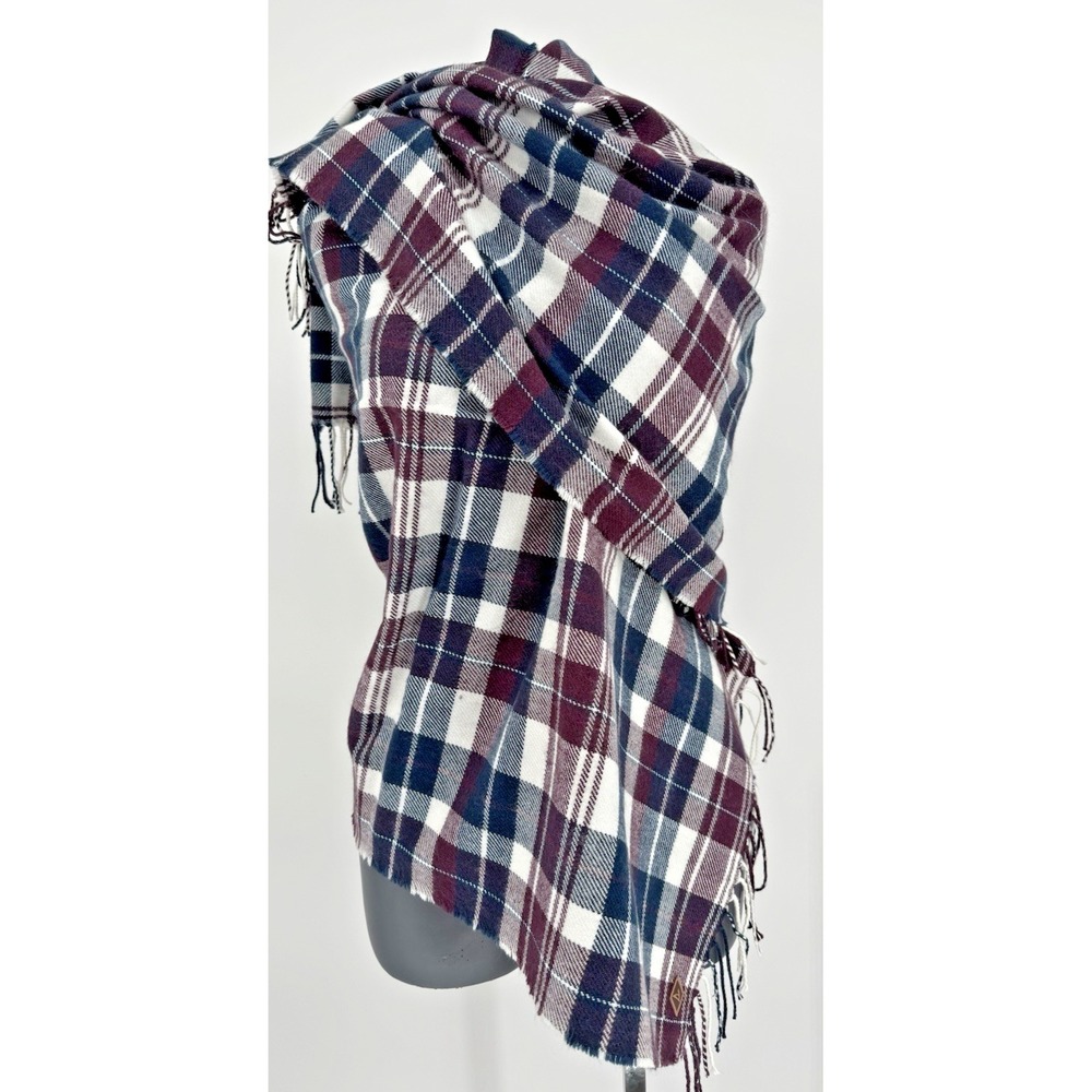 Scarf Plaid Oversized Blanket 74x29 Burgundy Navy Soft Acrylic Sperry